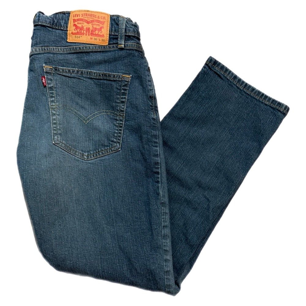 Levi's 514 Jeans Straight Leg Blue Medium Wash Denim Mens Size 36X30 Fit 34X29.5